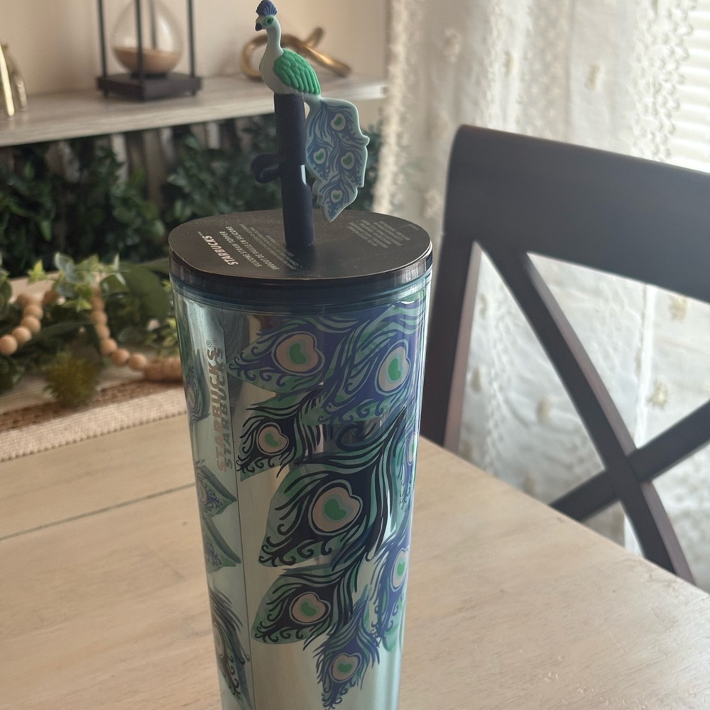Starbucks Peacock tumbler with adorable Peacock straw Stopper!